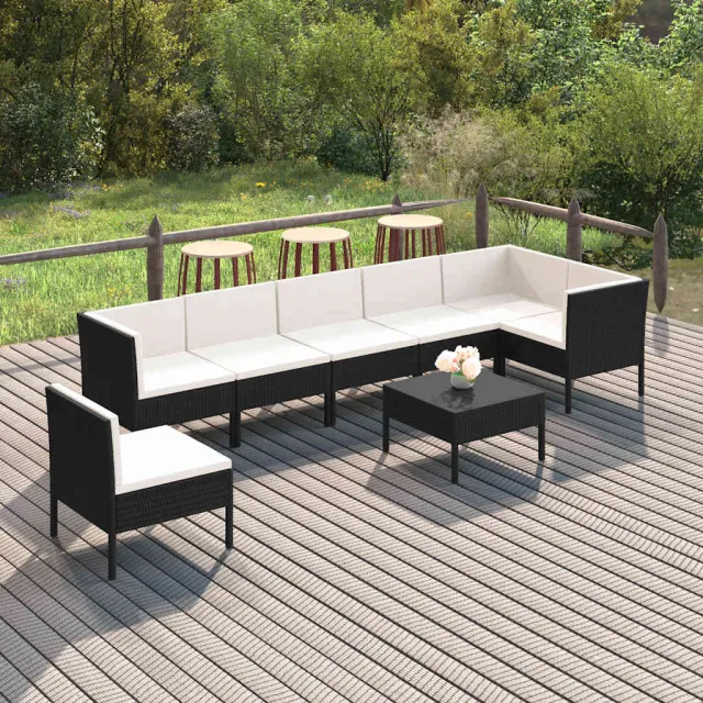 vidaXL 8-delige Loungeset met kussens poly rattan zwart, foto 2