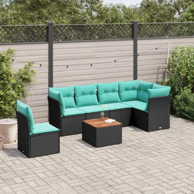vidaXL 7-delige Loungeset met kussens poly rattan zwart, foto 2