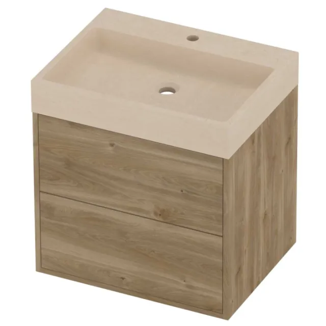 Proline Evoli Badmeubelset Hardsteen Loft 1 Kraangat Voor Grepen 60x46x62 cm Sand Stone Cider Oak Eiken
