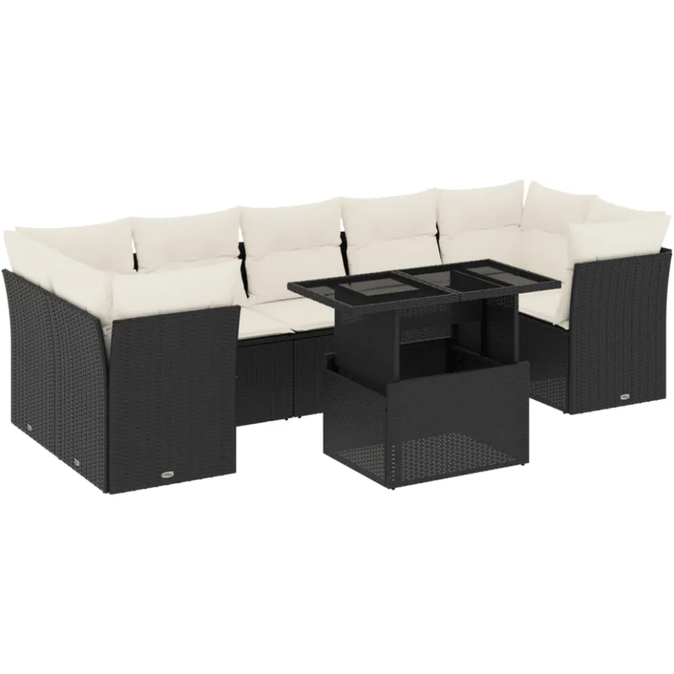 vidaXL 8-delige Loungeset met kussens poly rattan zwart, foto 3