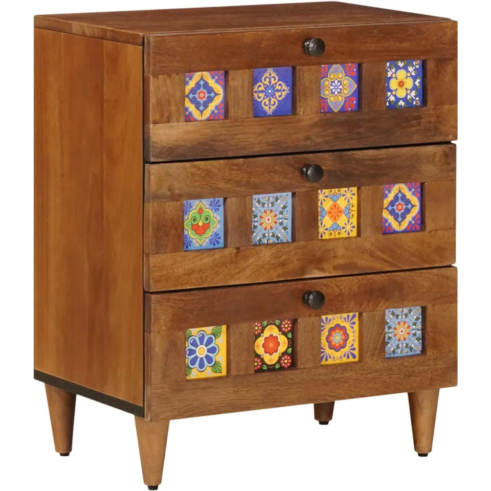 vidaXL Nachtkastje met lade Bruin 50 x 33 x 62 cm Massief Mango Hout, foto 3