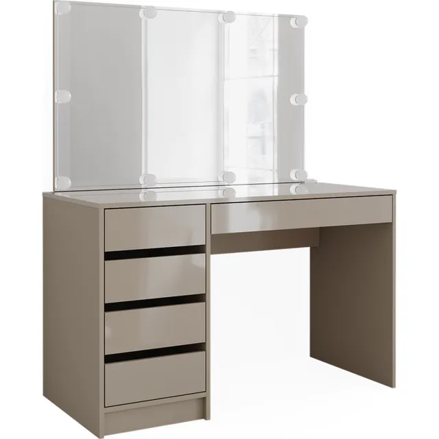 Vicco Kaptafel Sherry, Grijs, 120 cm met spiegel en LED-lichtslinger