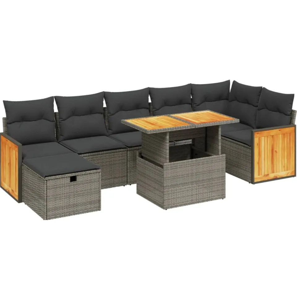 vidaXL 8-delige Loungeset met kussens poly rattan grijs, foto 3
