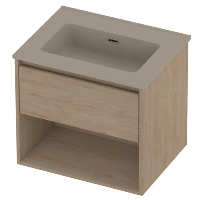 Proline Tribute Badmeubelset Porselein Elegant Met Schap 60x46x54 cm Mat Crème Cotton Ideal Oak Eiken