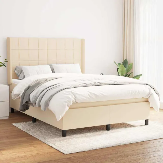 vidaXL Boxspring met matras stof crèmekleurig 140x200 cm