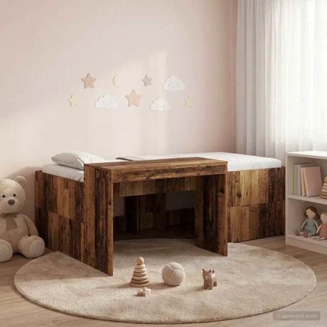 vidaXL Hoge Bed Frame met Bureau voor Kinderen Oud hout 100 x 200 cm Bruin