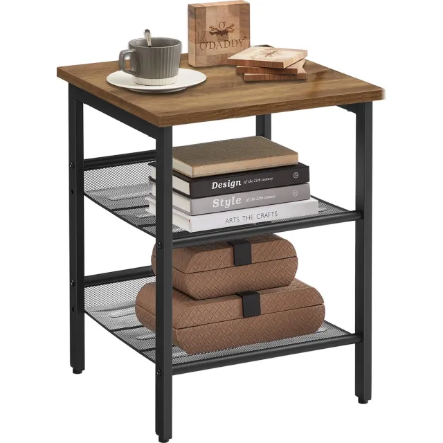 O'DADDY Bijzettafel Vierkant - Bijzettafels - Nachtkastje - Bijzet tafel - Bijzettafeltje - Kleine Banktafel - Salontafels - Laptoptafel - Koffietafel Industrieel - Tafeltje - Verstelbare Roosterplanken - 40x40x55 cm - Vintage Bruin/Zwart