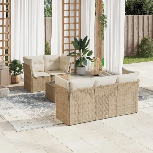 vidaXL 6-delige Loungeset met kussens poly rattan beige