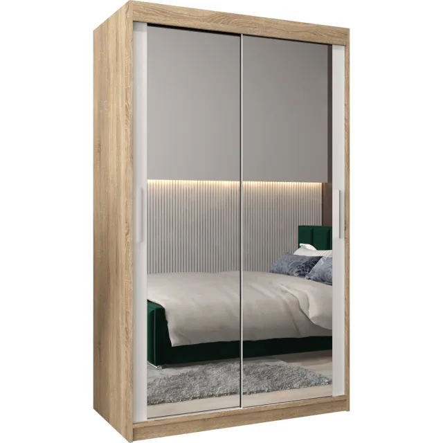 InspireME Kledingkast met 2 schuifdeuren, Modern-stijl, Kledingkast met planken (BxHxD): 120x200x62 - TORM III 120 Sonoma Eik + Wit Mat