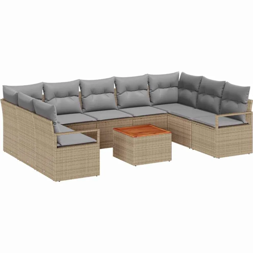 vidaXL Tuinbankenset 10 st Beige poly rattan