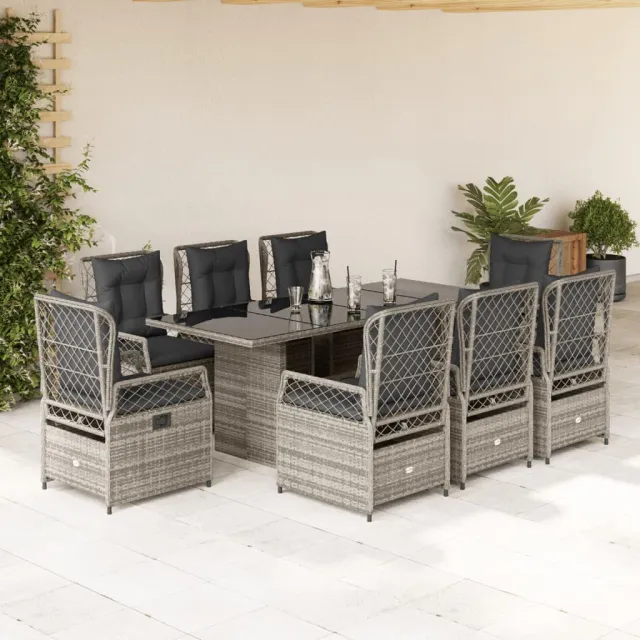vidaXL 9-delige Tuinset met kussens poly rattan grijs, foto 2