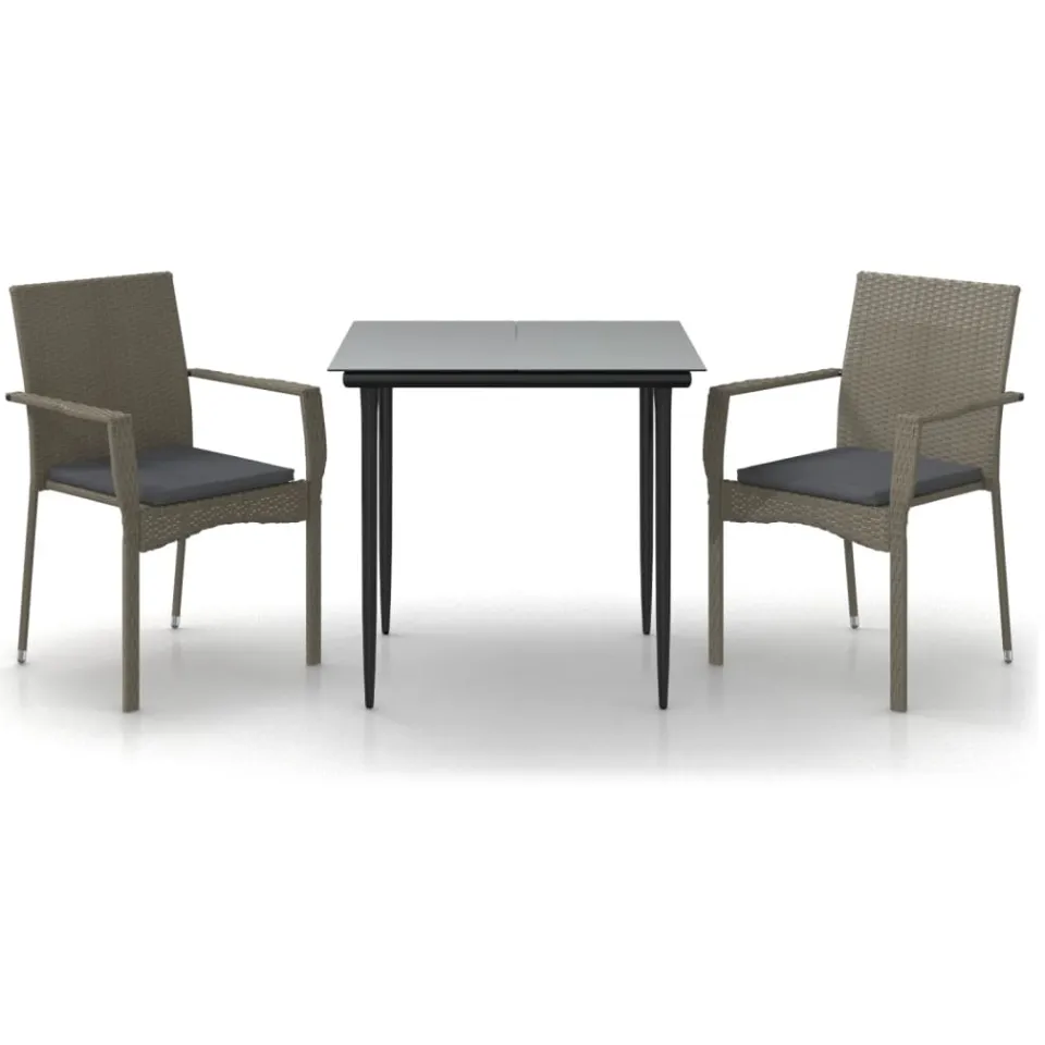 vidaXL 3-delige Tuinset met kussens poly rattan zwart en grijs