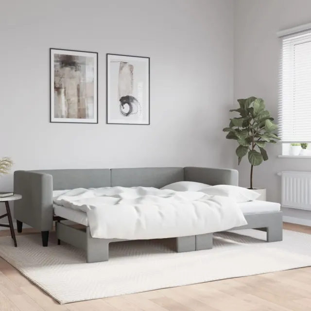 vidaXL Slaapbank met onderschuifbed 100x190 cm stof lichtgrijs grijs