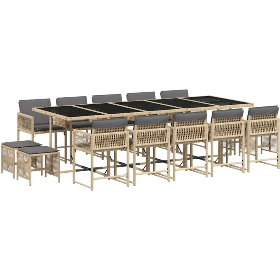 vidaXL 15-delige Tuinset met kussens poly rattan gemengd beige, foto 3