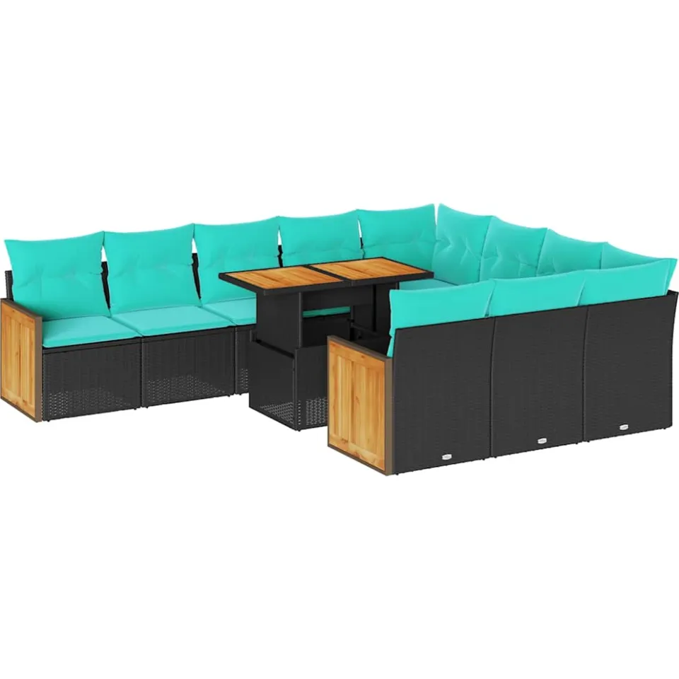 vidaXL 11-delige Loungeset met kussens poly rattan acacia zwart, foto 3