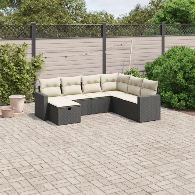 vidaXL 7-delige Loungeset met kussens poly rattan zwart, foto 2