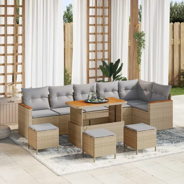 vidaXL Tuinbankenset 10 st Beige poly rattan