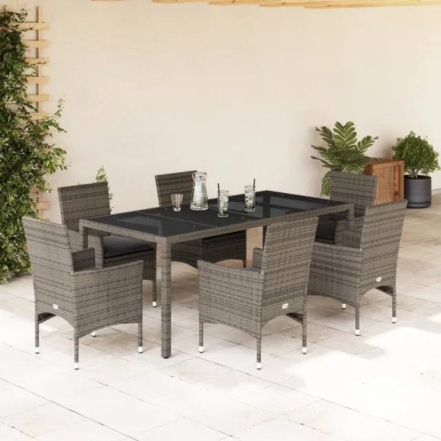 vidaXL 7-delige Tuinset met kussens poly rattan en glas grijs, foto 2