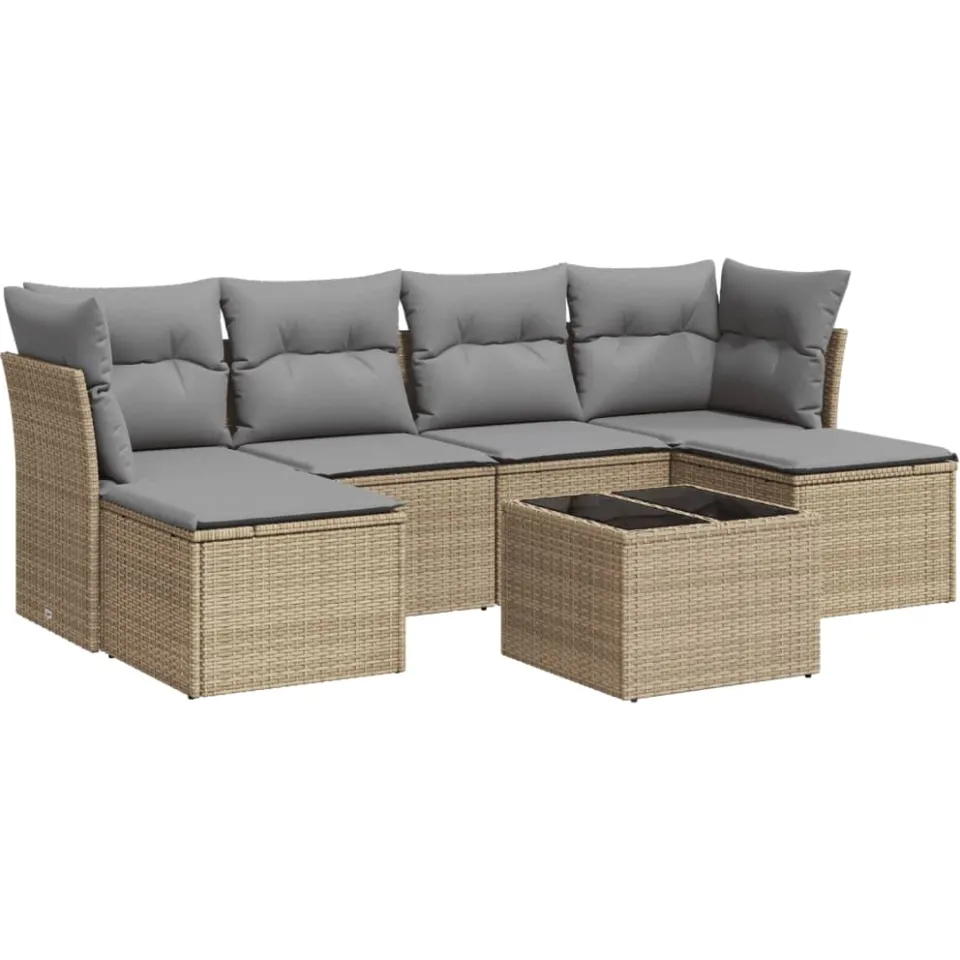 vidaXL 7-delige Loungeset met kussens poly rattan beige