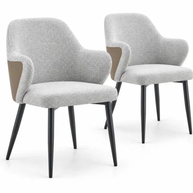 City long dragon LONG DRAGON - Eetkamerstoelen - Set van 2 - Bruin + Zwart + Lichtgrijs - Stoffen bekleding en brede rugleuning