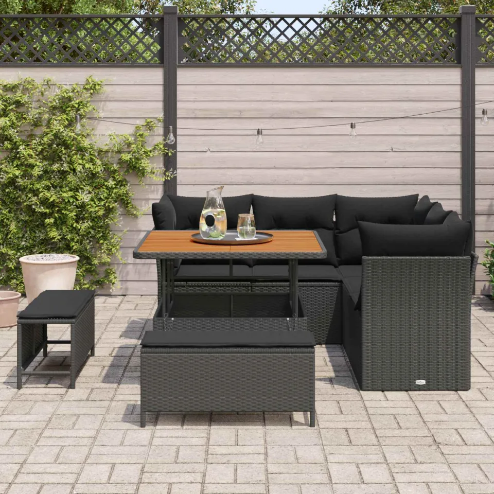 vidaXL Tuinbankenset 8 st Zwart poly rattan, foto 3