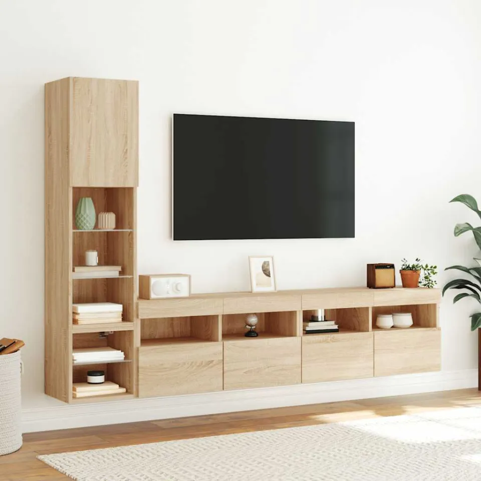 vidaXL 4-delige Tv-wandmeubelset met LED bewerkt hout sonoma eiken, foto 3