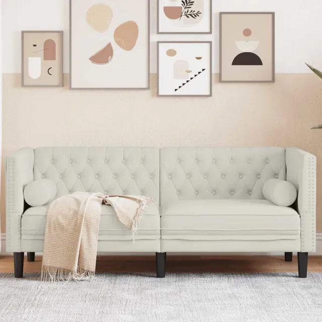 vidaXL Tweezitsbank Chesterfield-stijl en bolsters fluweel crèmekleur