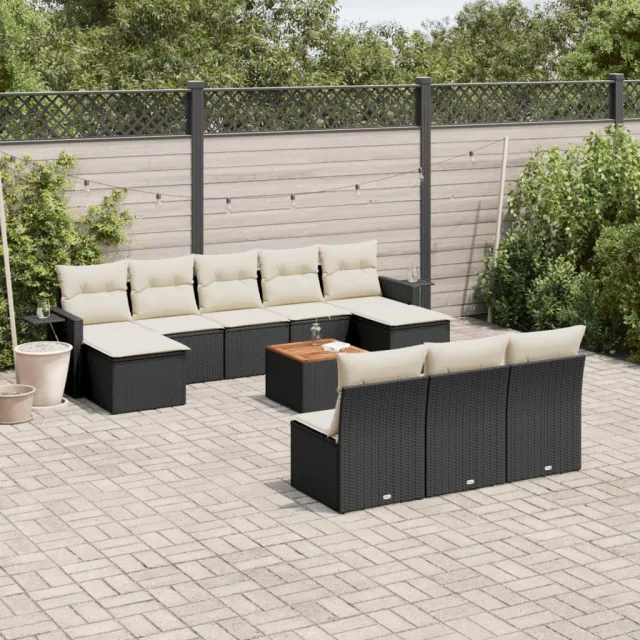 vidaXL 11-delige Loungeset met kussens poly rattan zwart, foto 2