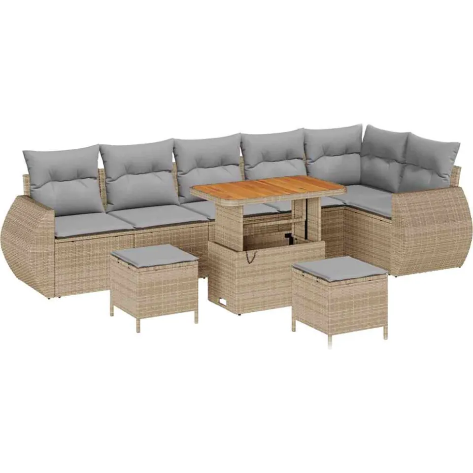 vidaXL Tuinbankenset 9 st Beige poly rattan