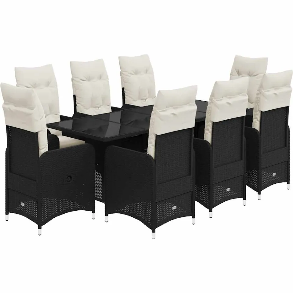 vidaXL 9-delige Bistroset met kussens poly rattan zwart, foto 3