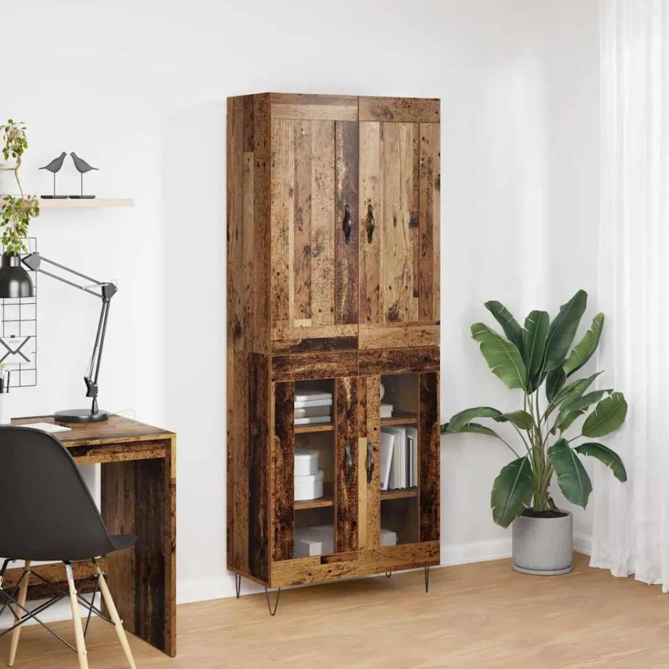 vidaXL Hoge kast Oud Hout 69,5 x 34 x 180 cm Bewerkt hout bruin, foto 3