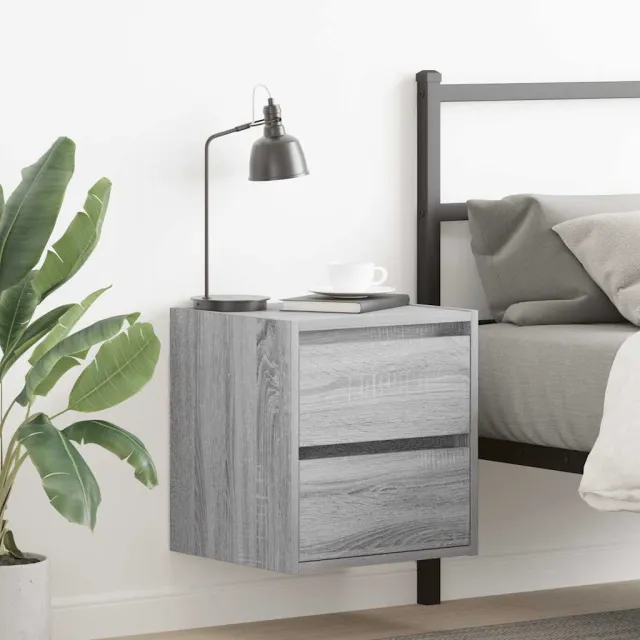 vidaXL Nachtkastjes 2 st wandgemonteerd 38x34x40 cm grijs sonoma eiken, foto 2