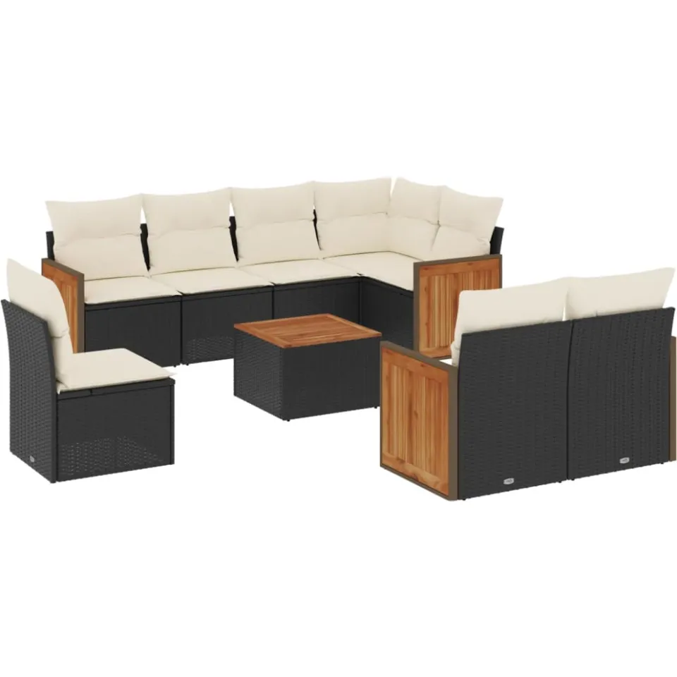 vidaXL 9-delige Loungeset met kussens poly rattan zwart, foto 3