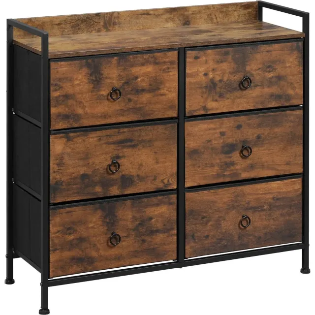 Klarven Ladekast Vintage bruin - Ladekasten Slaapkamer - Chest Of Drawers - Kastje met 6 laden - Uitneembare stoffen laden, Kantelbescherming, Anti-slip pootjes - B37xh20xd28cm