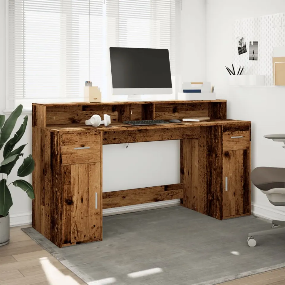 vidaXL Bureau Oud hout 160 x 55 x 91 cm Engineered wood bruin, foto 3
