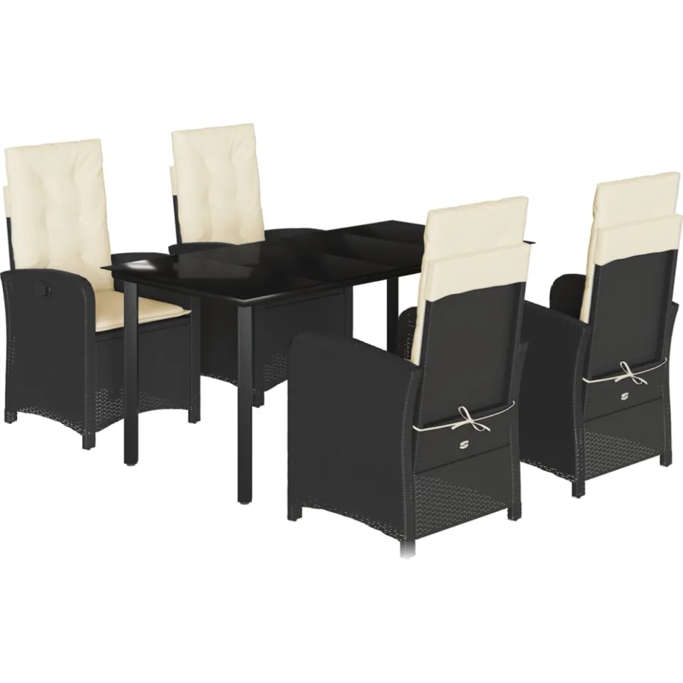 vidaXL 5-delige Tuinset met kussens poly rattan zwart
