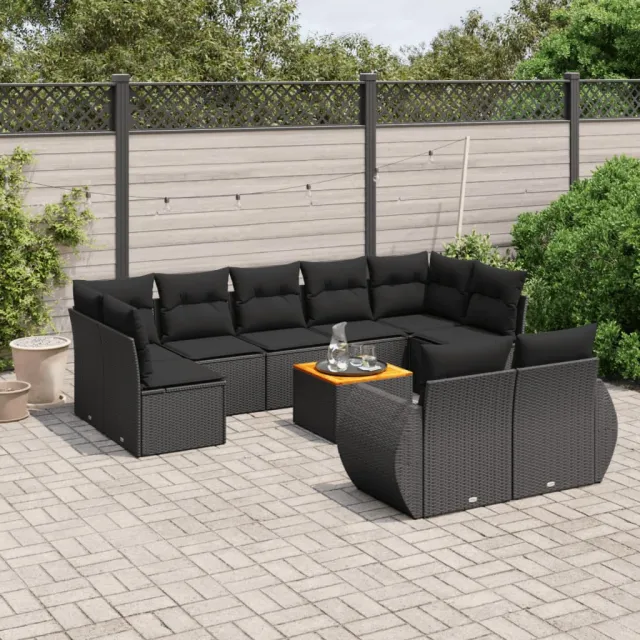 vidaXL 10-delige Loungeset met kussens poly rattan zwart, foto 2