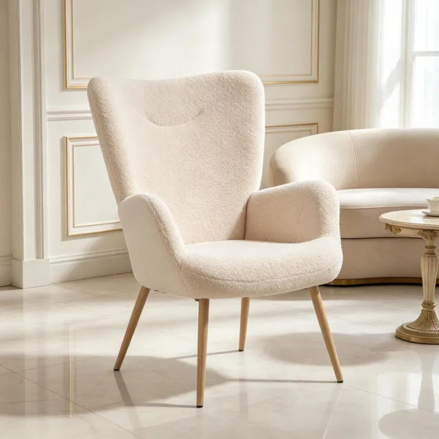 REDOM Fauteuil - Hoge rugleuning met geïntegreerde armleuningen - Schuimvulling - Stalen frame - Polyester - Beige - 71 x 74 x 97,5 cm