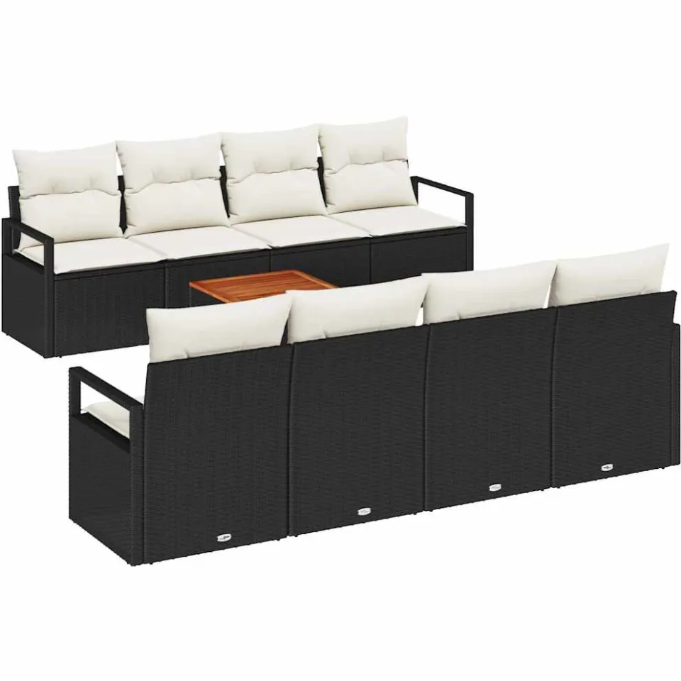 vidaXL Tuinbankenset 9 st Zwart poly rattan, foto 3