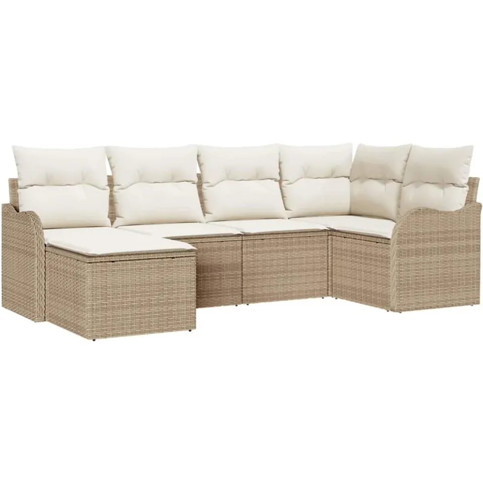 vidaXL Tuin Sofa Set 6 st Beige en Wit poly rattan
