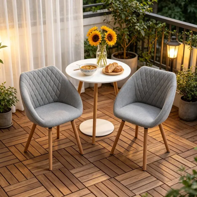 MIVRAY Eetkamerstoel 60 x 56 x 79 cm - Set van 2 Met Armleuningen En Gestikte Rugleuning - Voor Eetkamer En Kantoor - Stof Grijs En Naturel Hout
