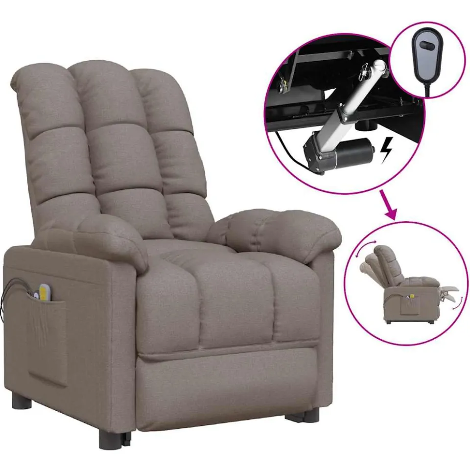 vidaXL Massagestoel elektrisch stof taupe, foto 4
