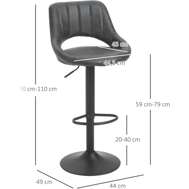 Clruro Barkrukken - 44x49x90-110 cm - 2 Stuks Draaibaar - Verstelbaar - Kunstleer/Metaal - Grijs