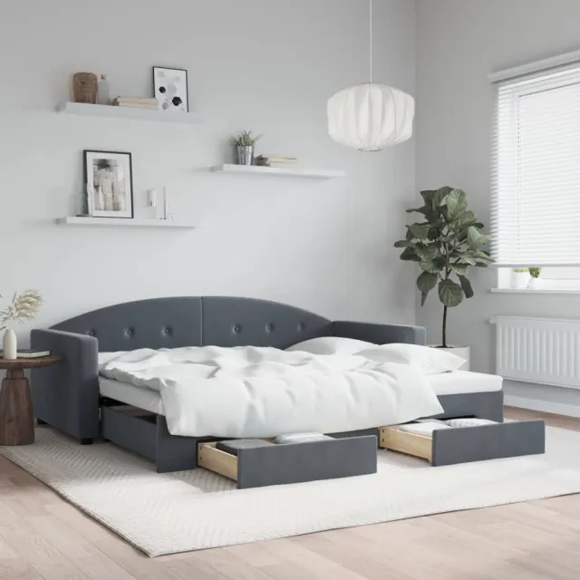 vidaXL Slaapbank onderschuifbed en lades 90x190 cm fluweel donkergrijs grijs