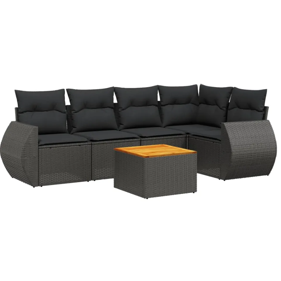 vidaXL 6-delige Loungeset met kussens poly rattan zwart, foto 3