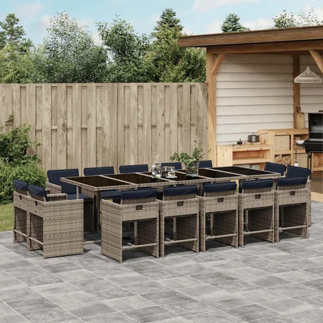 vidaXL 15-delige tuinset met kussens, grijs polyrotan, foto 2