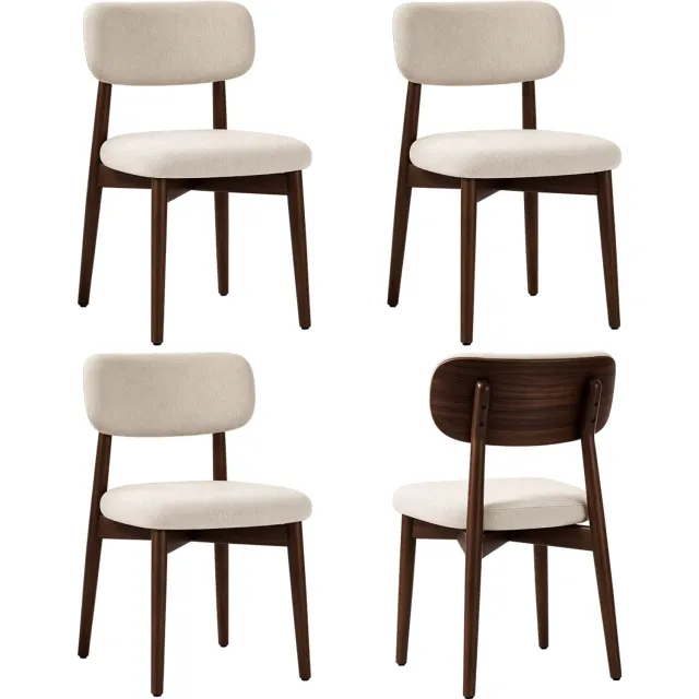 Mihtrov Massief hout eetkamerstoelen Set van 4 – Gestoffeerde keukenstoelen – Poten van massief hout – Ergonomische gebogen rugleuning – Mid-century modern – Geschikt voor keuken, eetkamer en kaptafel – Beige