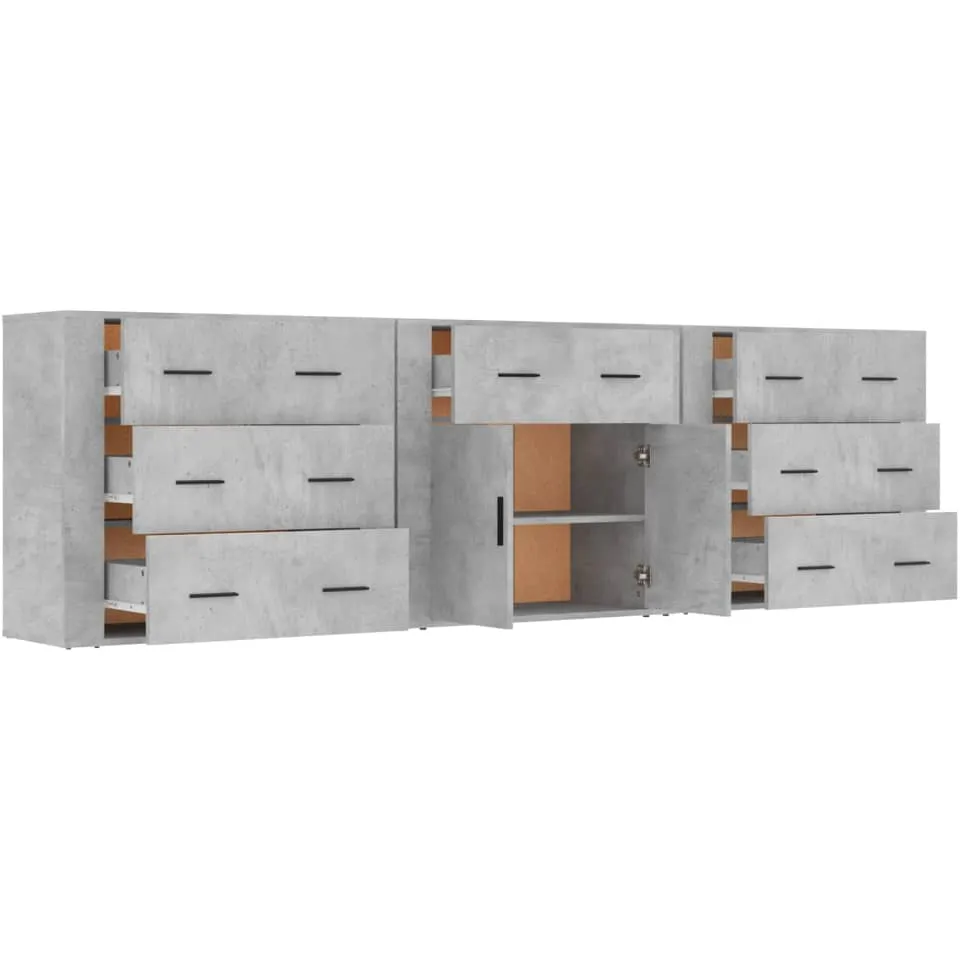 vidaXL Dressoirs 3 st bewerkt hout betongrijs grijs, foto 4