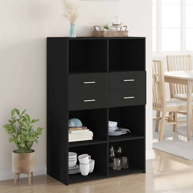 vidaXL Hoge kast 80x42,5x124 cm bewerkt hout zwart, foto 2