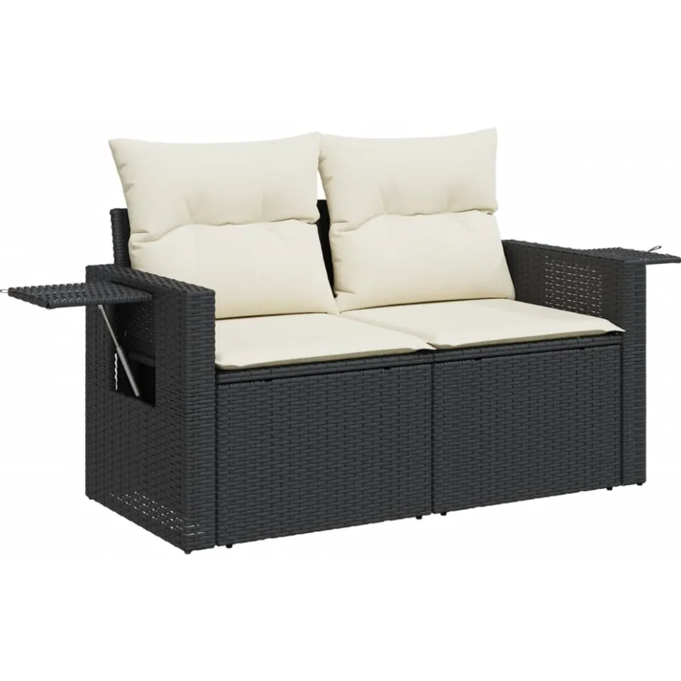 vidaXL 5-delige Loungeset met kussens poly rattan zwart